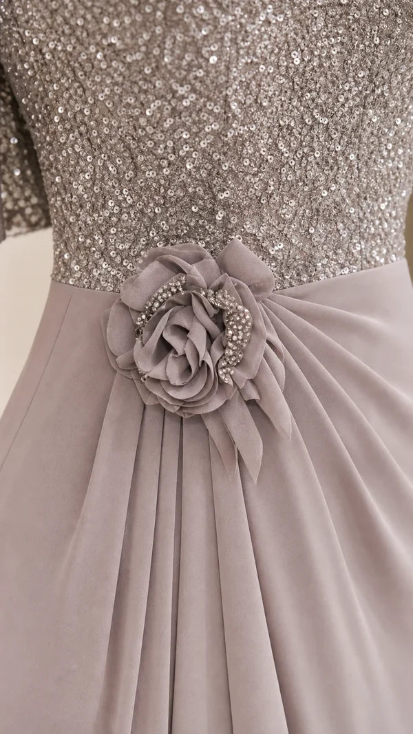 Women's Sequin Bodice Ruffle Sleeve Dress