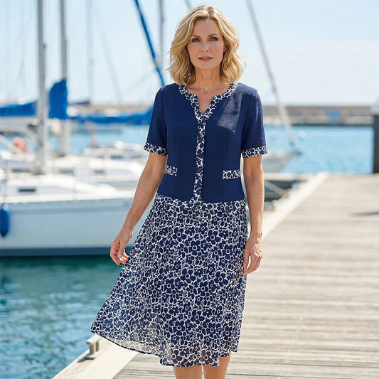 Women's Floral Pattern Two-Piece Look Midi Dress