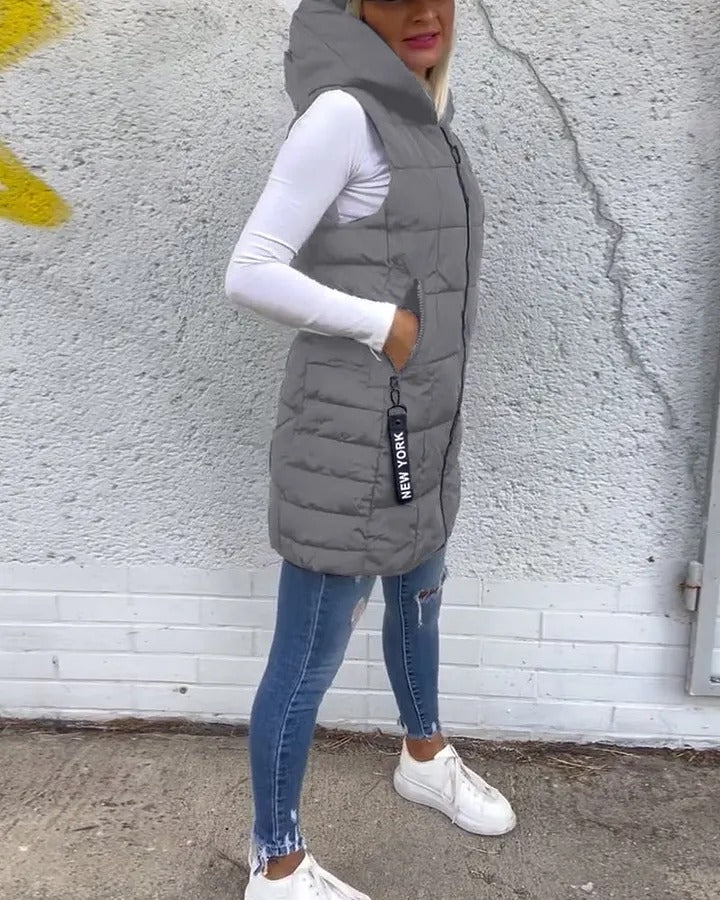 Women's Hooded Quilted Zip-Front Vest