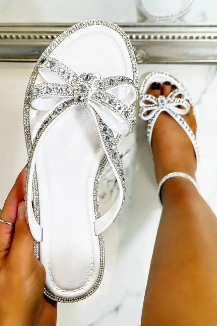 Women's Rhinestone Bow Flat Sandals