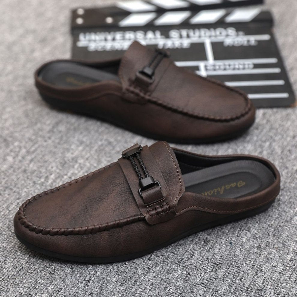 Men's Leather-Look Backless Loafer Mules