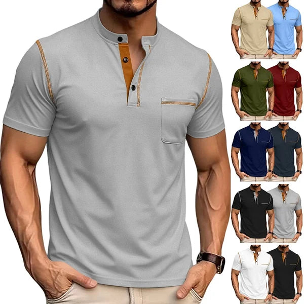 Men’s Contrast Stitch Stand Collar Polo Shirt