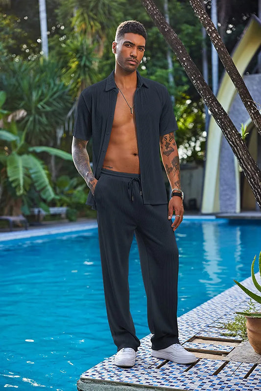 Men’s Textured Button-Up Shirt & Pants Set