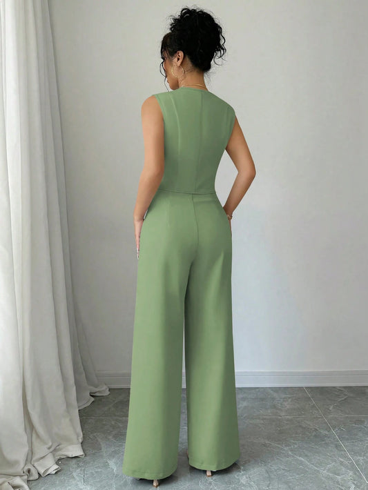 Single-Breasted Vest & Pleated Pants Set