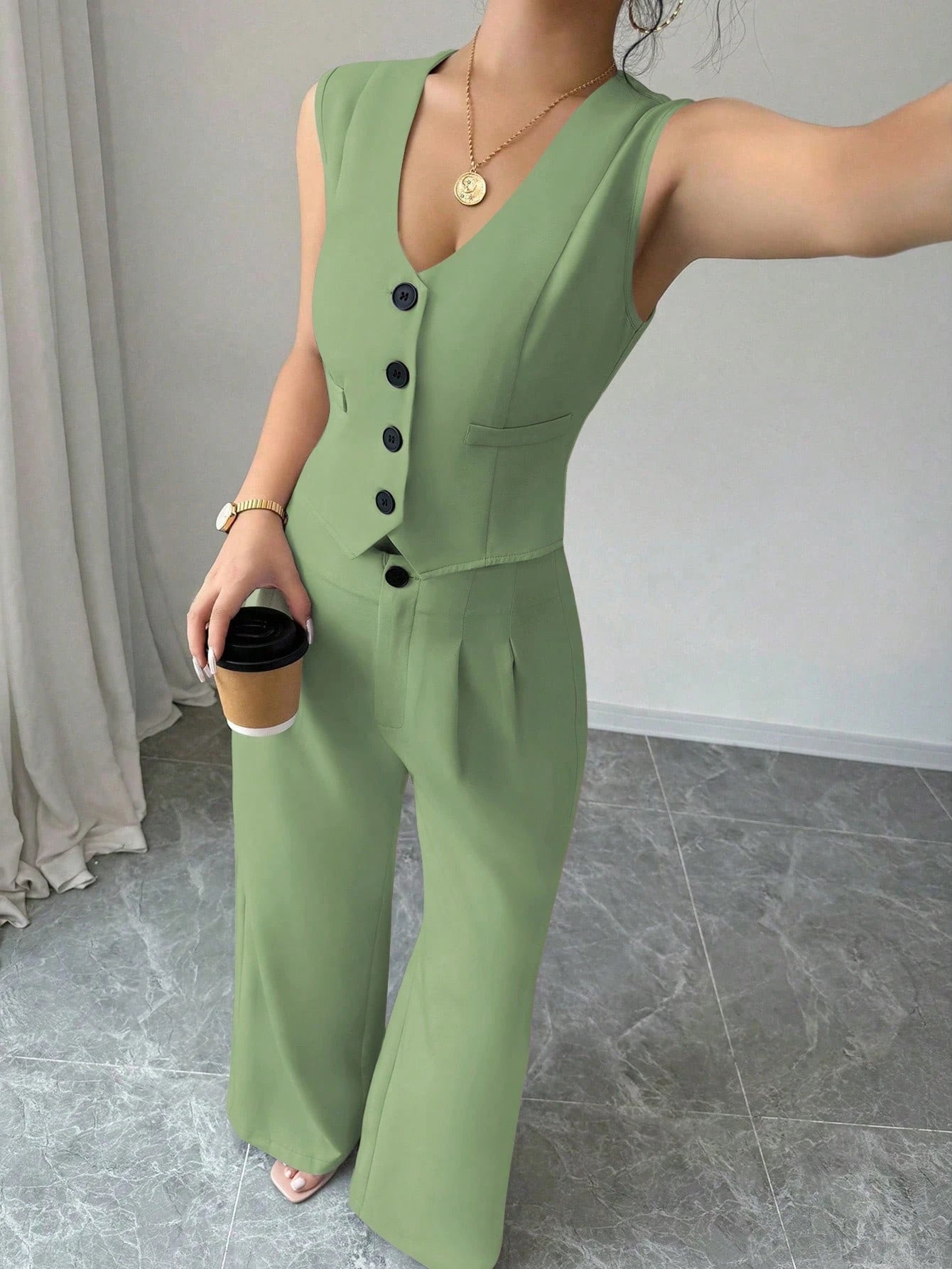 Single-Breasted Vest & Pleated Pants Set