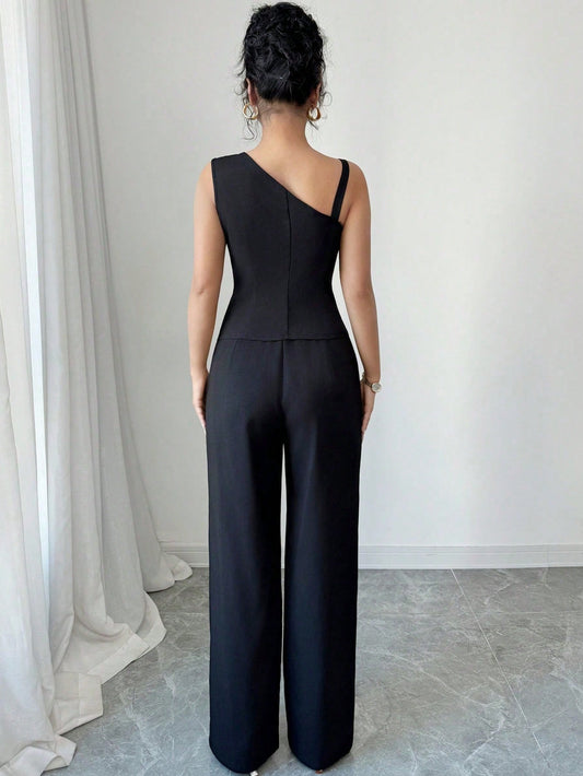 Sleeveless Waistcoat & Straight Pants Set