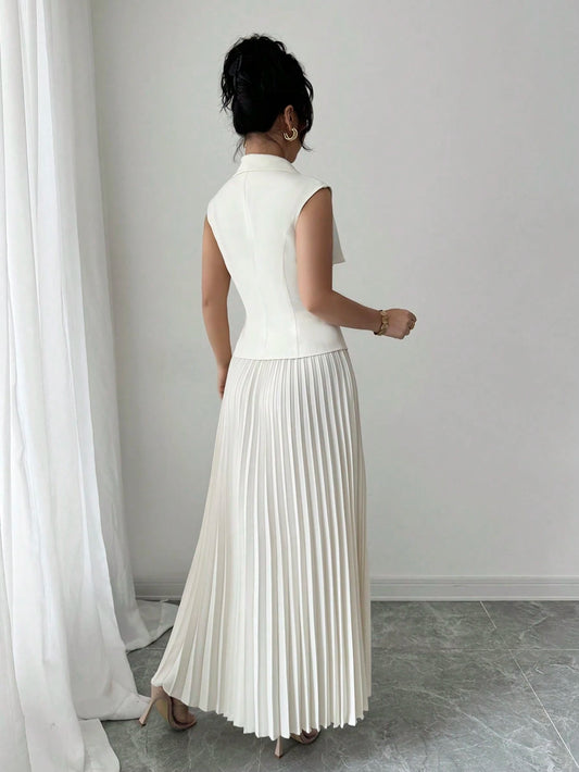 Cinched Vest & Pleated Skirt Set