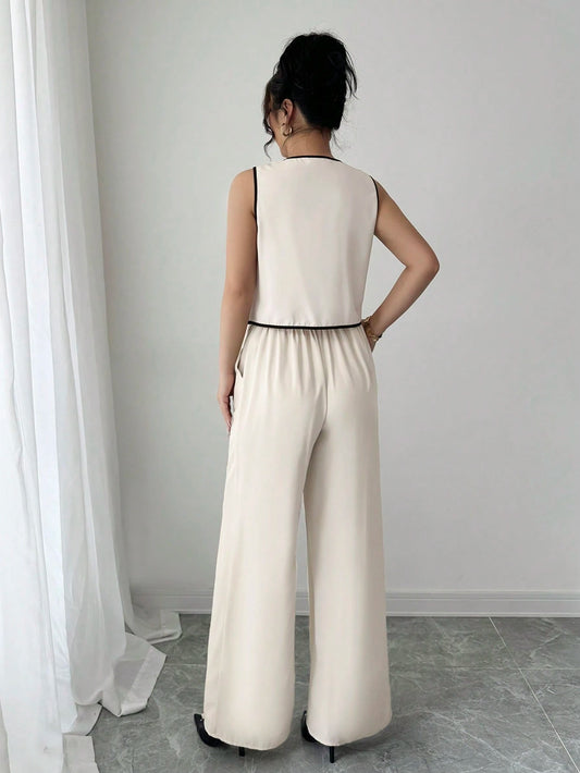 Tie-Front Printed Blouse & Pants Set