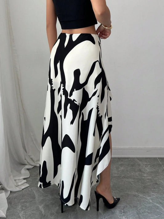Floral Asymmetrical Midi Skirt