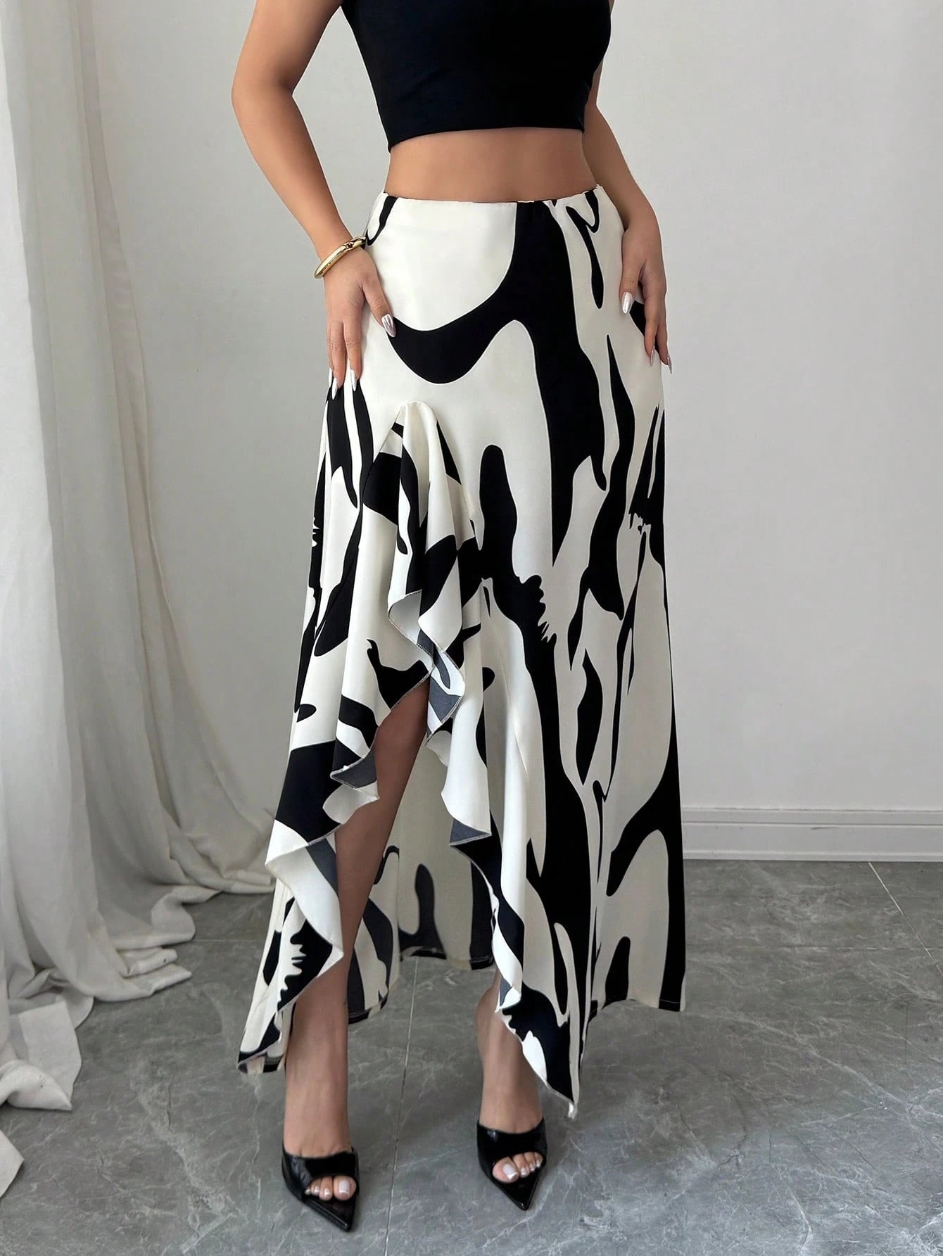 Floral Asymmetrical Midi Skirt