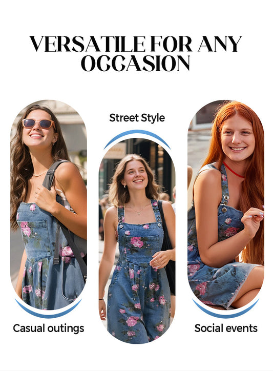 Women's Vintage Floral Denim Overall Dress