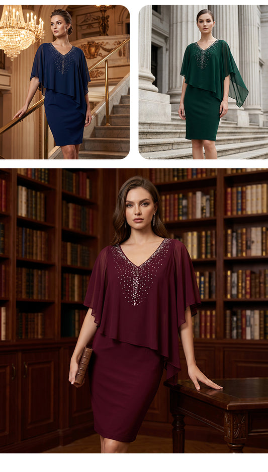 Women's Embellished V-Neck Overlay Dress