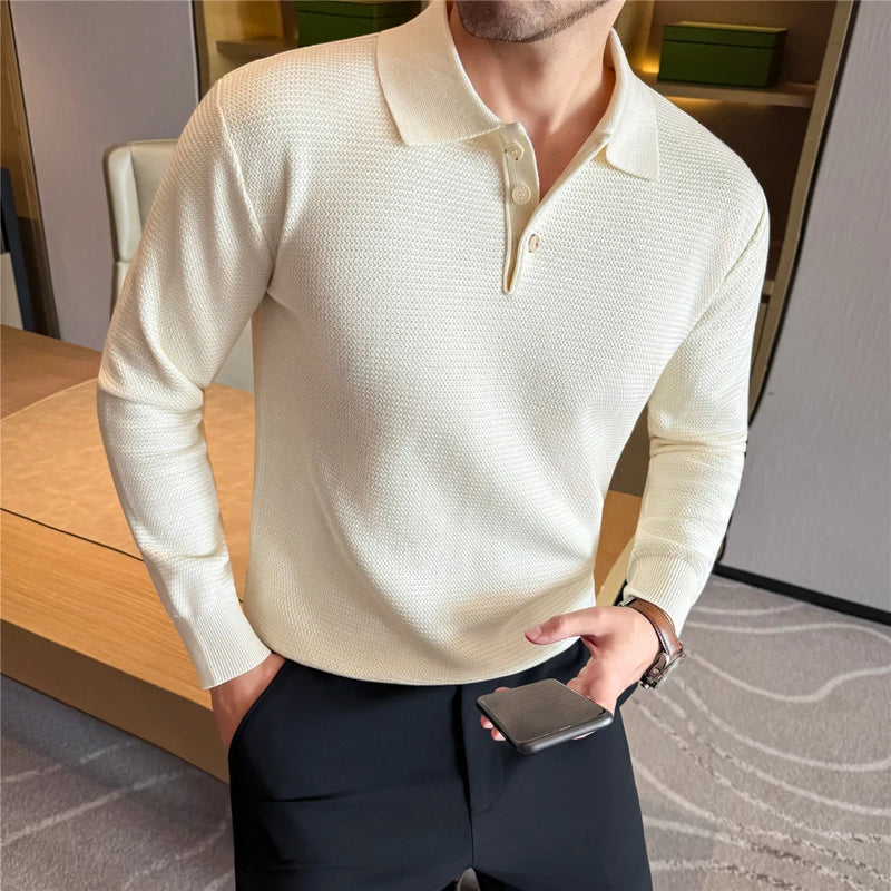 Men's Textured Polo Sweater