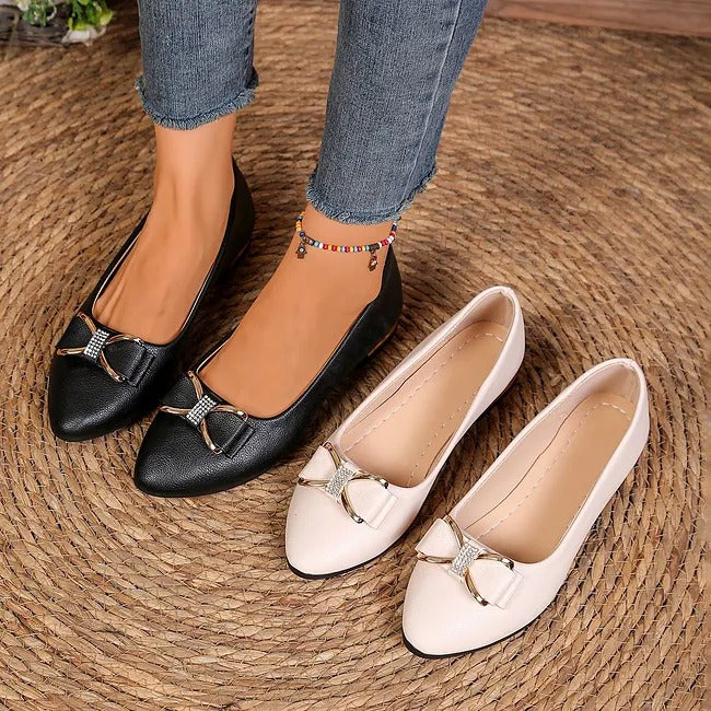 Women's Pointed-Toe Flats with Bow Detail