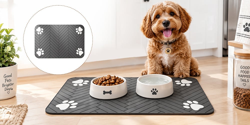 Pet Feeding Mat with Paw Print Design