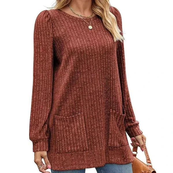 Women's Ribbed Knit Dress with Front Pockets
