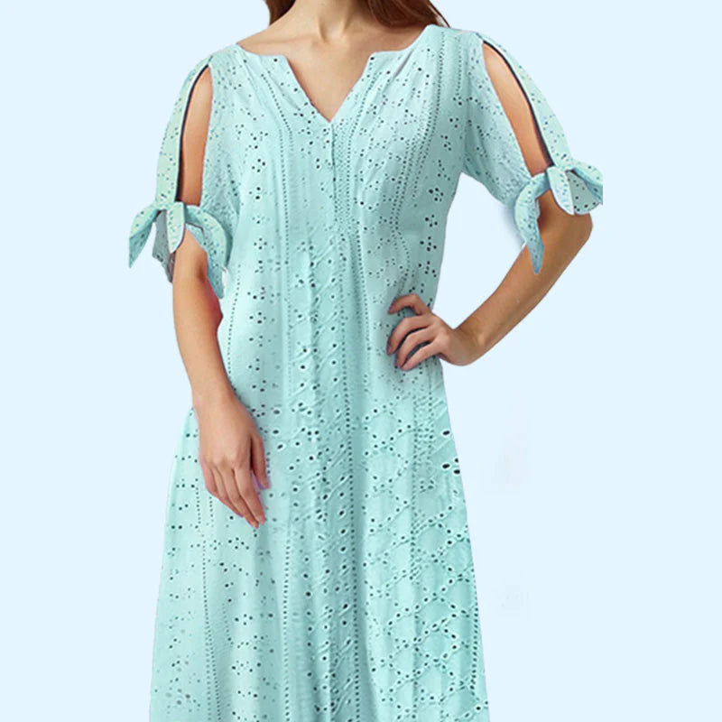 Women's Eyelet Tie-Sleeve Dress