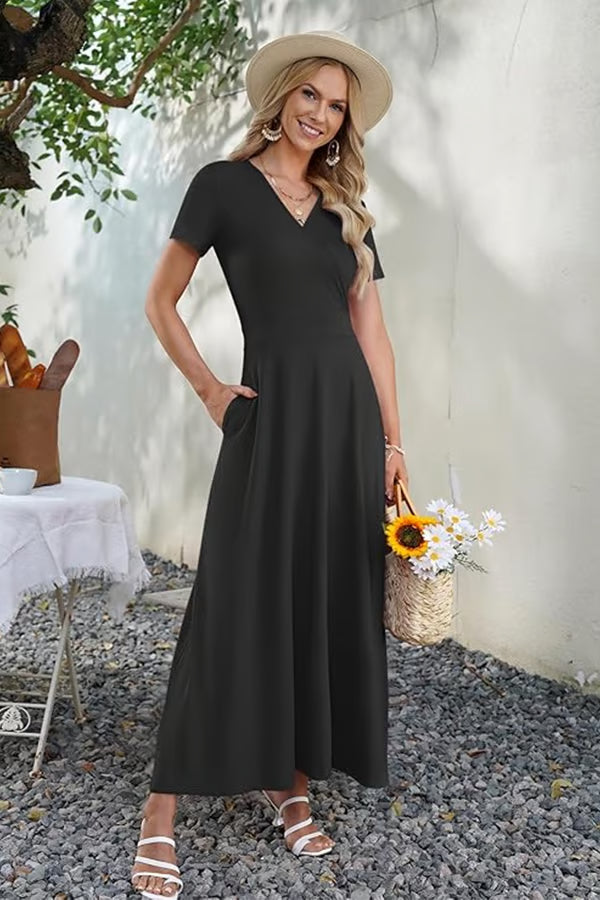 Women’s V-Neck Short-Sleeve Maxi Dress