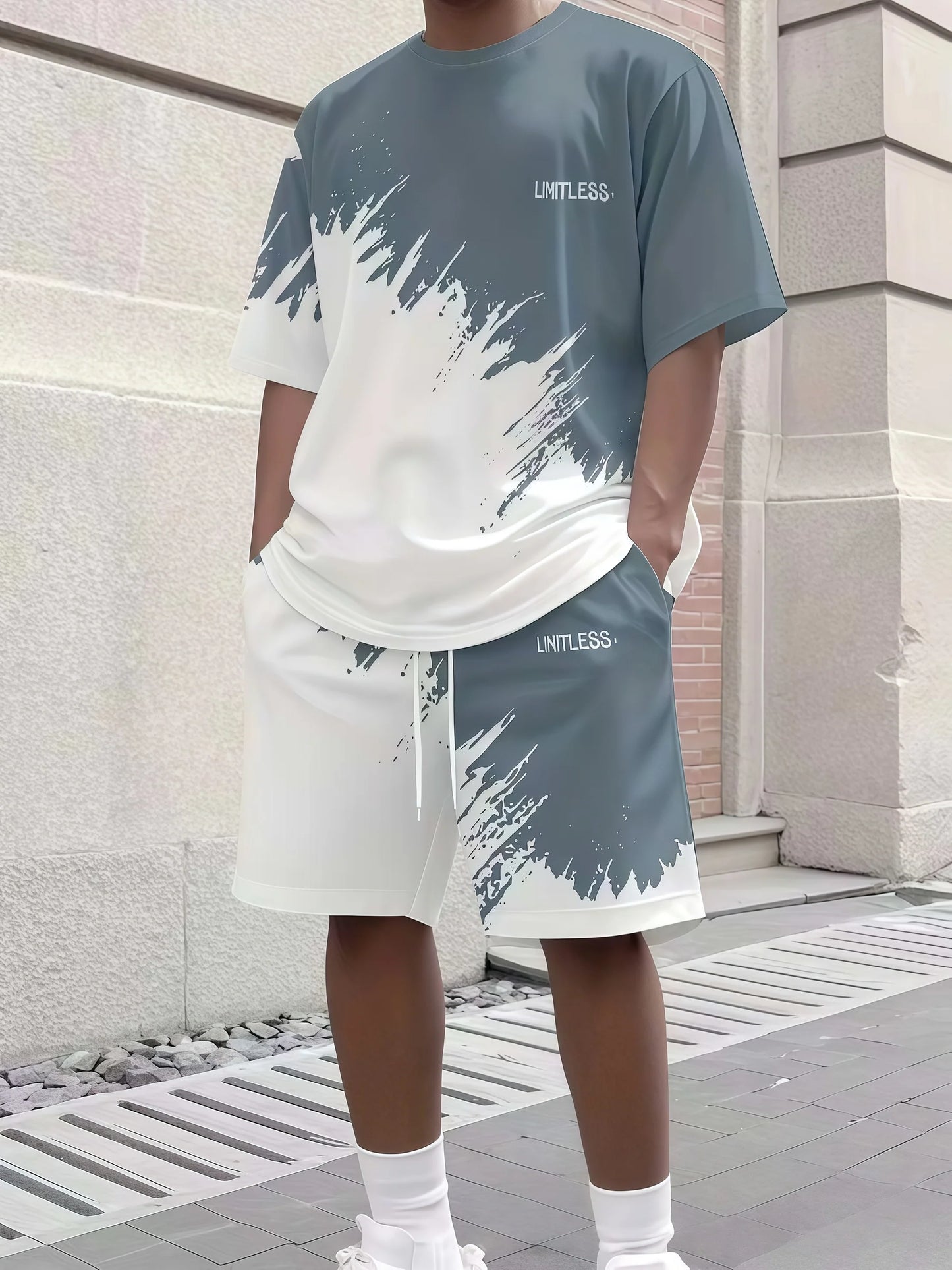Men's Gradient Print T-Shirt & Shorts Set