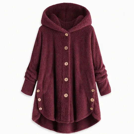 Women's Hooded Button-Front Coat with Asymmetrical Hem