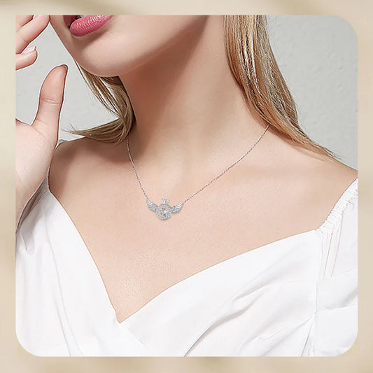 Women's Angel Wing Crystal Pendant Necklace