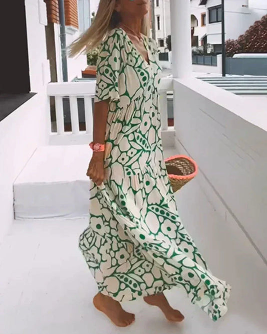 Women's Floral Print V-Neck Maxi Dress