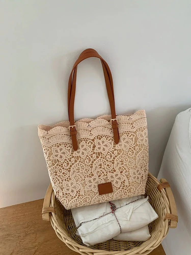 Women’s Lace-Look Floral Tote Bag