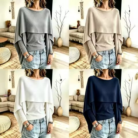 Women's Draped Overlay Knit Top