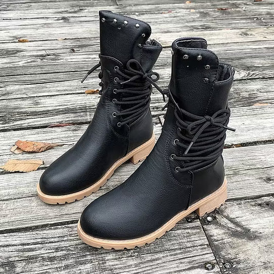 Women's Lace-Up Ankle Boots with Round Toe