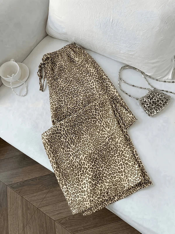 Women's High-Waisted Leopard Print Wide-Leg Pants