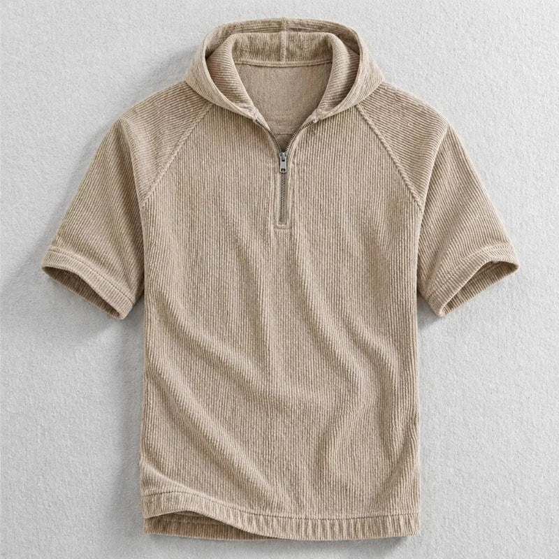 Men’s Short Sleeve Half-Zip Hooded Shirt