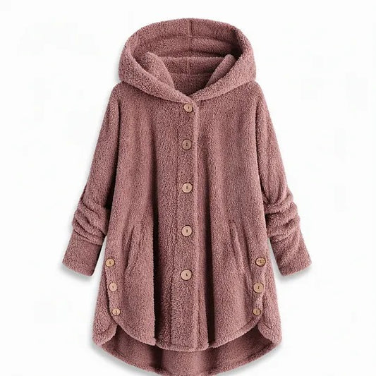 Women's Hooded Button-Front Coat with Asymmetrical Hem