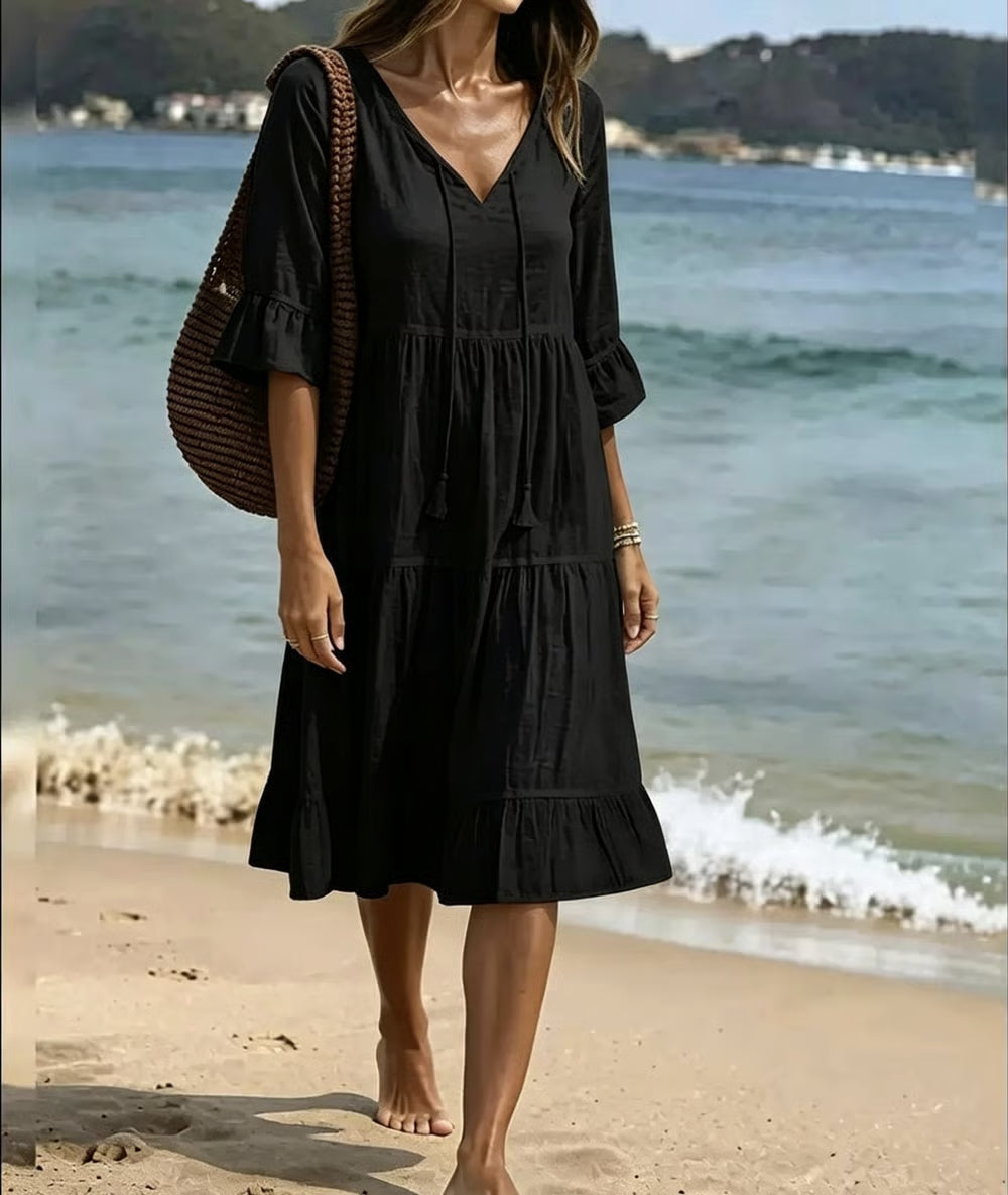Women's Half Sleeve Tiered V-Neck Dress
