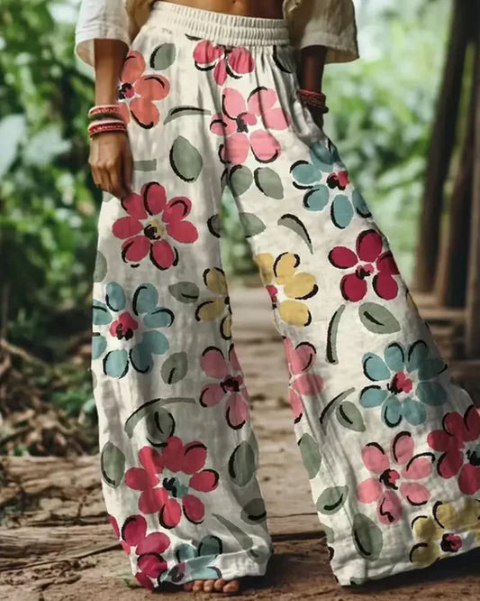 Women's High-Waist Floral Print Wide Leg Pants