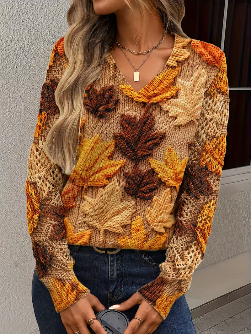 Women’s V-Neck Maple Leaf Sweater