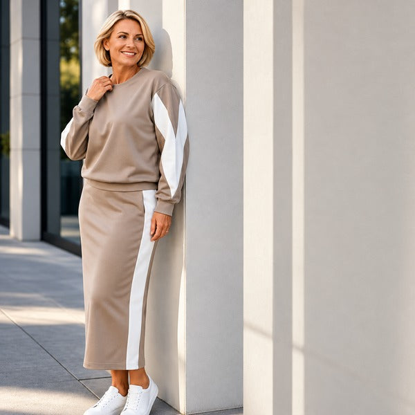 Women's Contrast Panel Two-Piece Skirt Set
