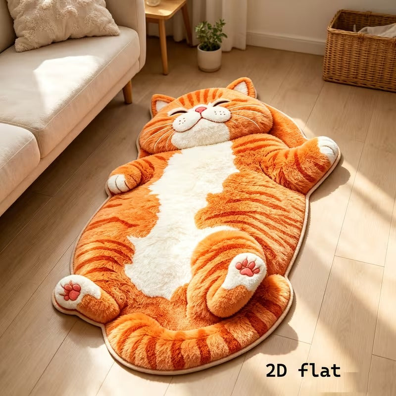 Cat-Shaped Plush Floor Rug