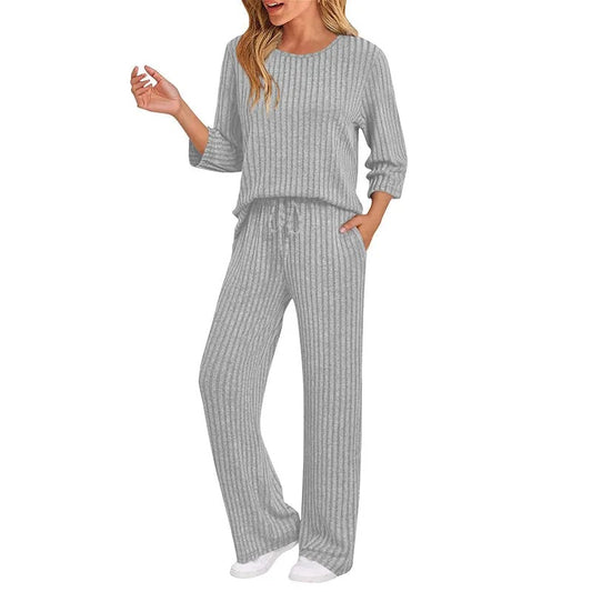 Women's Ribbed Knit Top and Pants Set