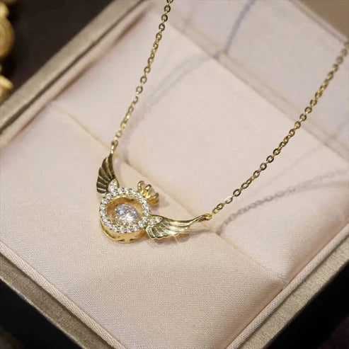 Women's Angel Wing Crystal Pendant Necklace