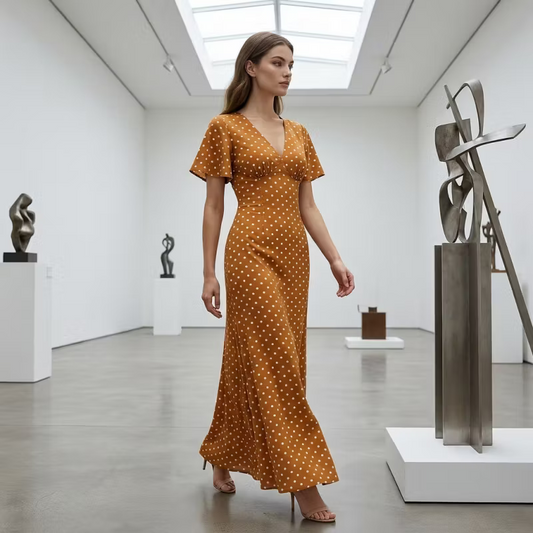 Women's Polka Dot V-Neck Maxi Dress
