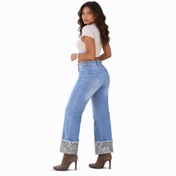 Women's Leopard Print Cuffed Jeans