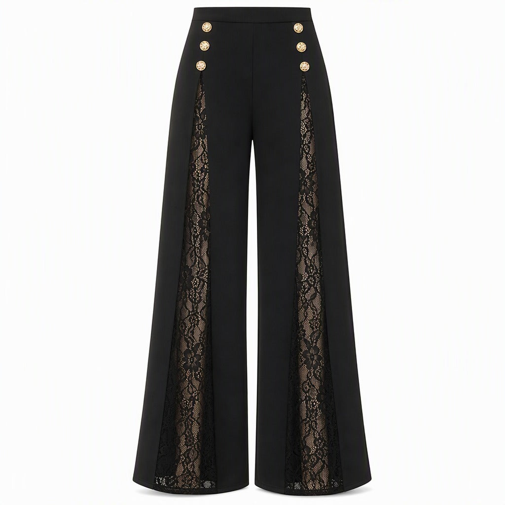 Women's Lace Panel Wide-Leg Pants