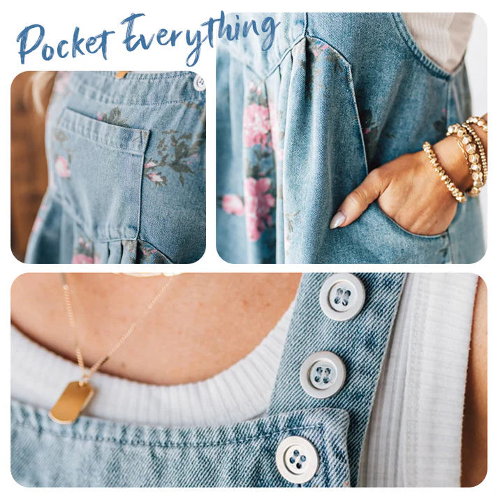 Women's Vintage Floral Denim Overall Dress
