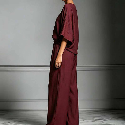 Women's Relaxed Batwing Top & Wide-Leg Pants Set