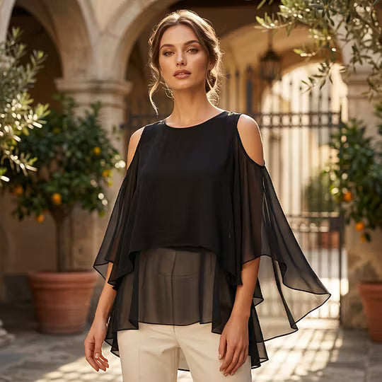 Women's Layered Cold-Shoulder Blouse
