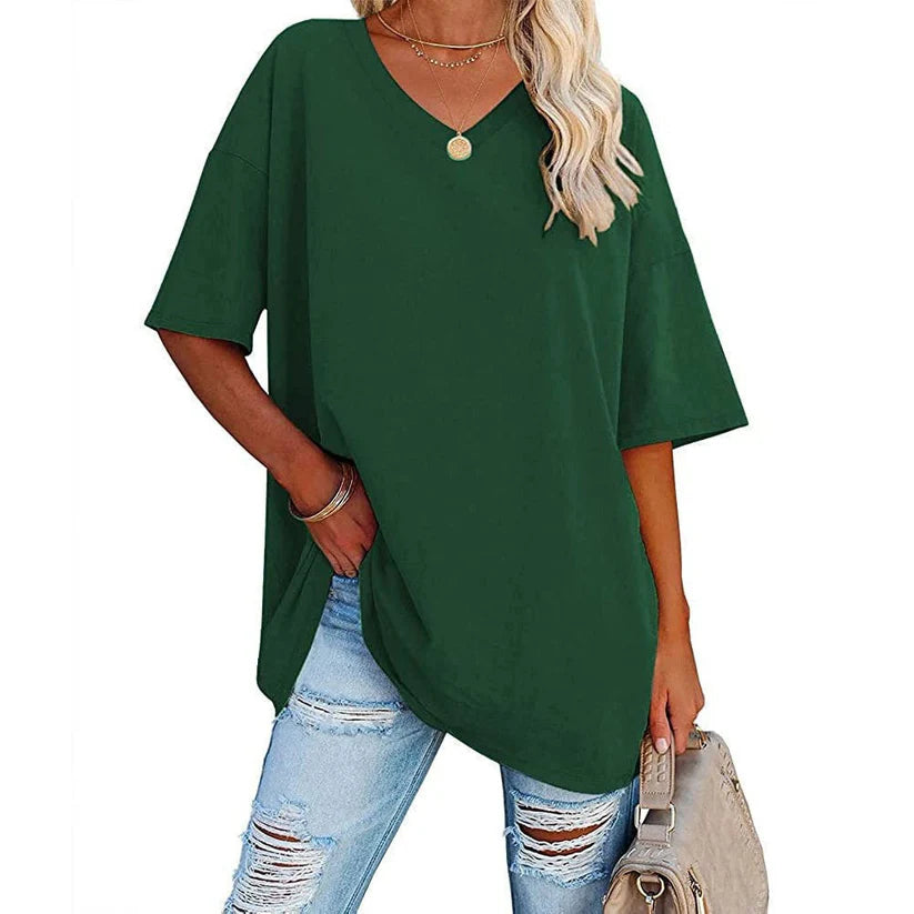 Women's Oversized V-Neck Short Sleeve T-Shirt