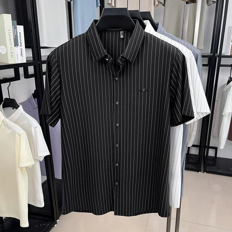 Men's Striped Button Front Short Sleeve Shirt