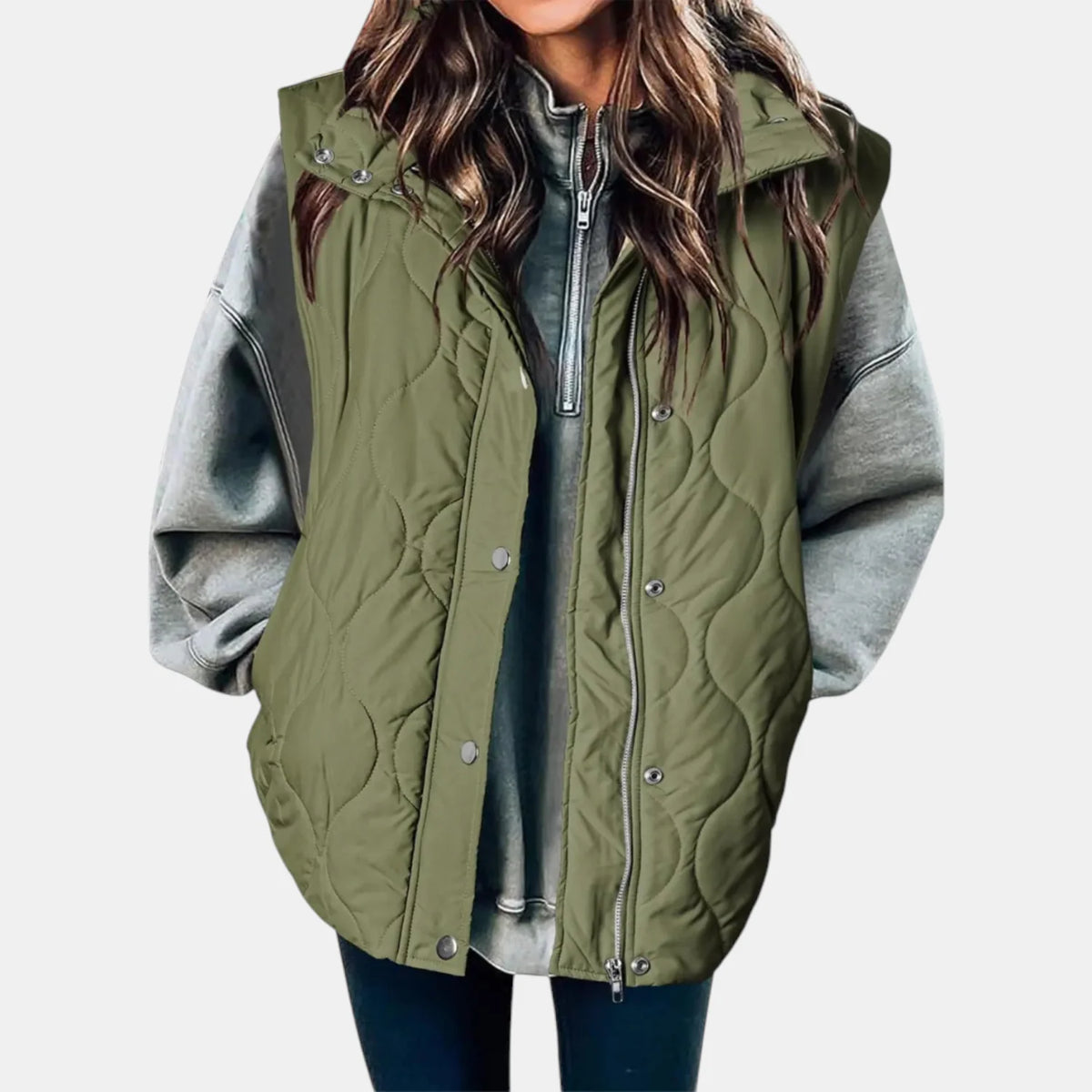 Women's Quilted Zip and Snap Button Vest