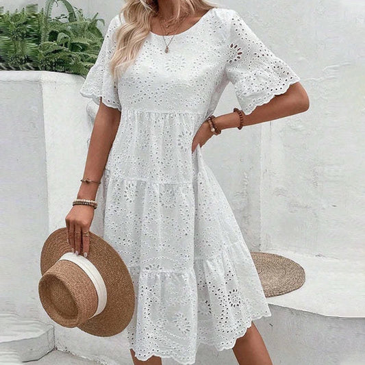 Women’s Floral Eyelet Embroidered Tiered Dress