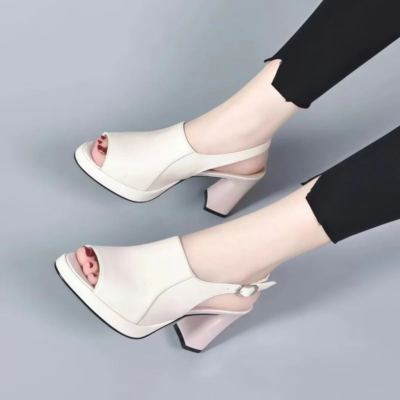 Women's Peep-Toe Platform Slingback Block Heel Sandals
